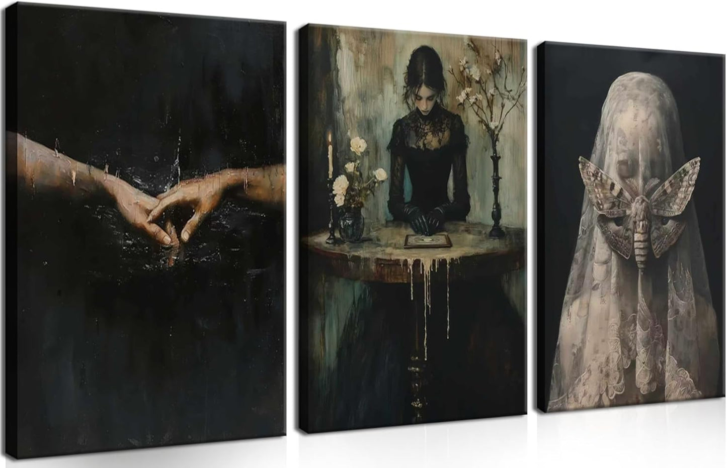 Dark Academia Wall Art, Moody Gothic Victorian Canvas Wall Decor Painting, Vintage Creepy Aesthetic Artwork Poster Prints Pictures for Living Room Bedroom 16x24 Inch Framed
