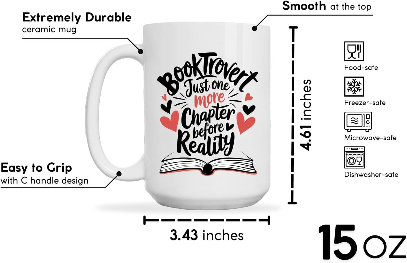 Book Lovers Coffee Mug 15oz White -Booktrovert Chapter A - Gift for Book Club Bookworm Bookish Reading Nerdy Avid Readers Women