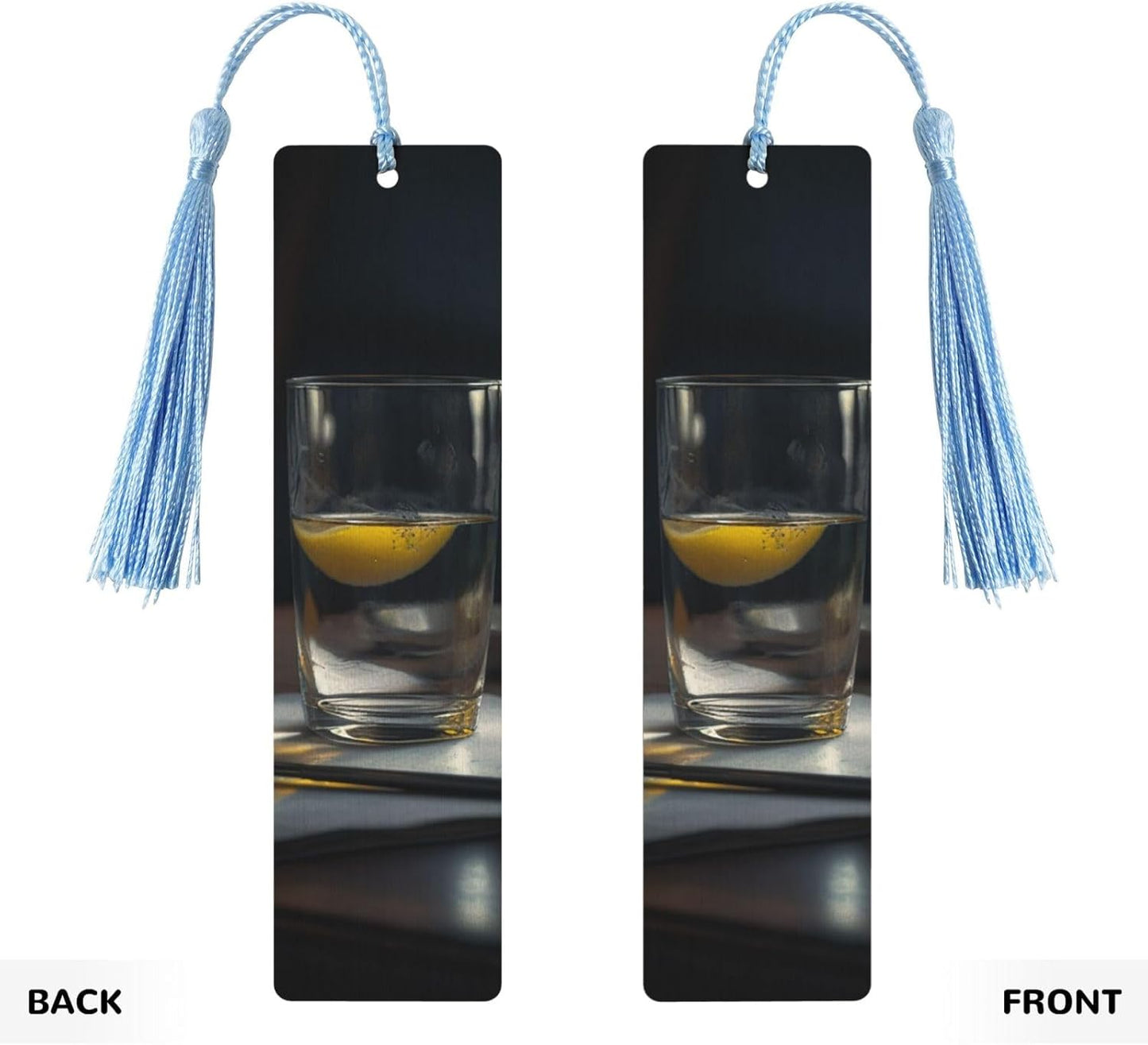 Glass of Water with Lemon Bookmarks Gifts for Women Men, Wooden Bookmarks for Book Lovers, Vintage Book Marks Ornaments with Tassel, Unique Personalized Reading Page Markers Sky Blue