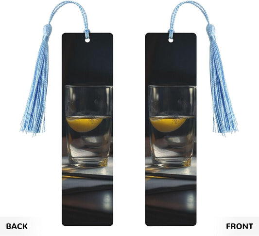 Glass of Water with Lemon Bookmarks Gifts for Women Men, Wooden Bookmarks for Book Lovers, Vintage Book Marks Ornaments with Tassel, Unique Personalized Reading Page Markers Sky Blue
