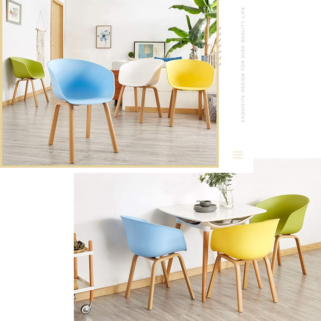 Comfortable Chair Simple Lounge Dining Chair with Iron legs, Ergonomically Designed PP Plastic Side Chair,Coffee Armrest Chair,for Office/Reception/Living Room/Patio/Terrace/Kitchen Leisure Chair