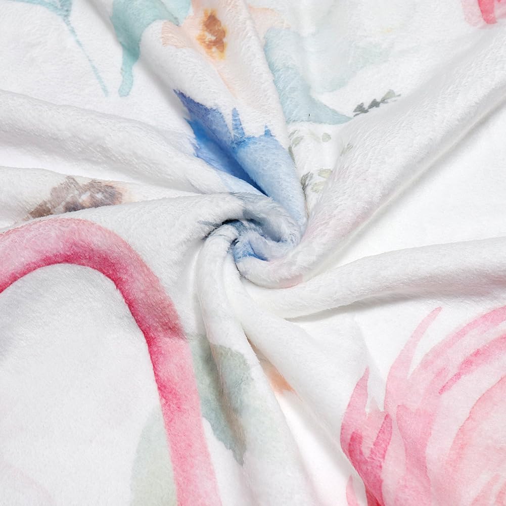 Flamingo Blanket Watercolor Flower Throw Blankets Ultra Soft Flannel Throw Blankets Lightweight Cozy Fluffy Plush Blanket for Bed Couch Sofa 50" X 60"