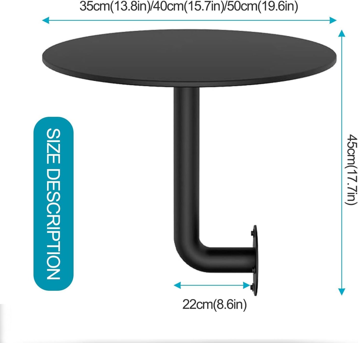 Round Pub Bar Table,Black Metal Iron Round Bar Table with Wall-Mounted L-Shape Bracket Cocktail Pub Table Circular Coffee Tea Kitchen Dining Table for Home Office, Dining Room, Small Spaces