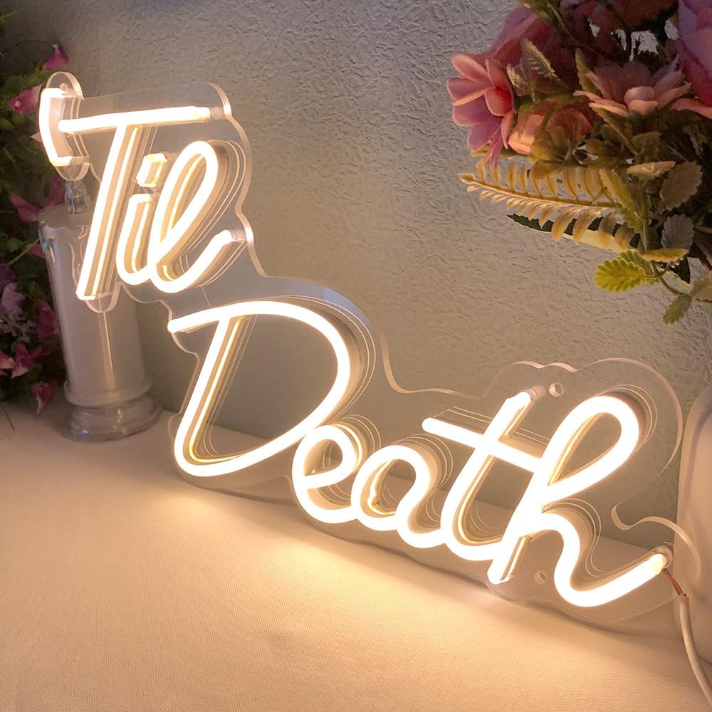 JXIN Til Death Neon Sign for Wall Decor, LED Light Signs for Wedding Engagement Birthday Anniversary Proposal Party Bedroom Office, Wedding Gifts for Loved Ones, 16"x9" Warm White