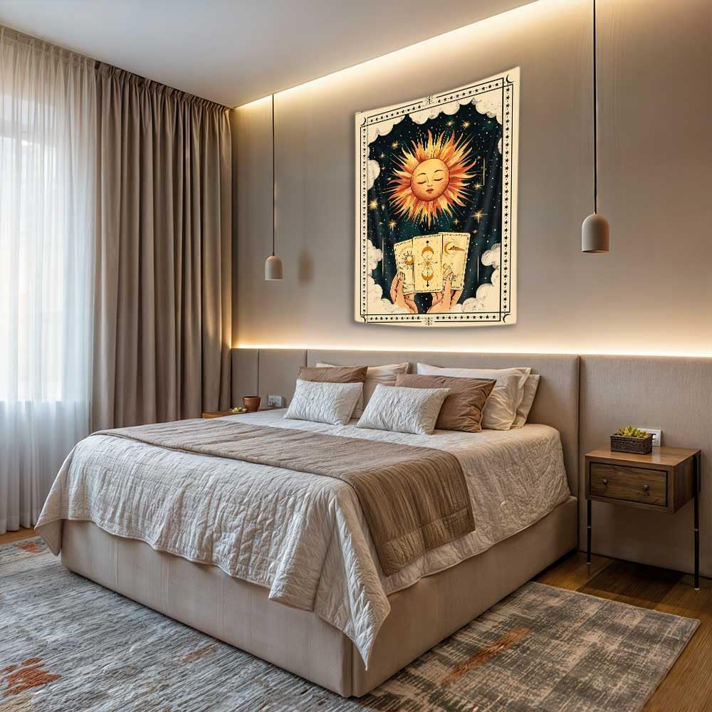 40X60 Inch Tarot Tapestry Wall Hanging - Sun & Moon Star White Cloud Psychedelic Boho Decor, Vintage Spiritual Art for Bedroom & Living Room, Orange Throw Blanket & Mystic Tarot Card Tapestrys