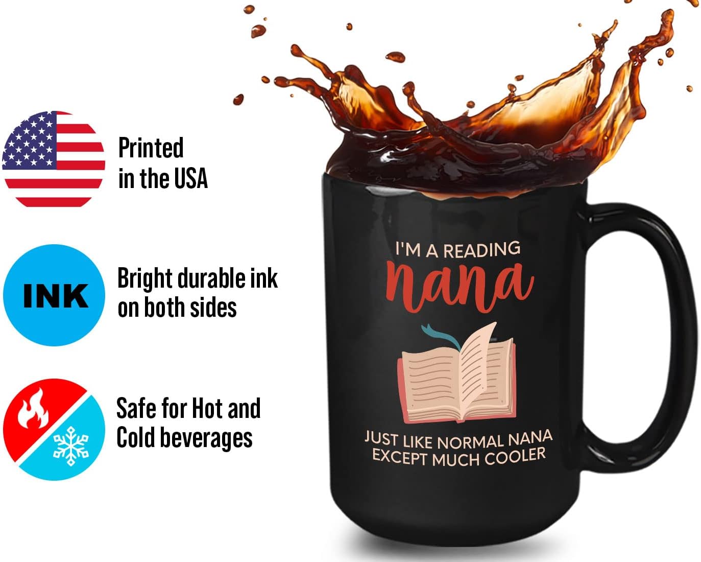 Bubble Hugs Book Lover Coffee Mug 15oz Black - Reading Nana - Reading Reader Grandma Old Lady Book Lover Bookish Novelist Librarian Writer