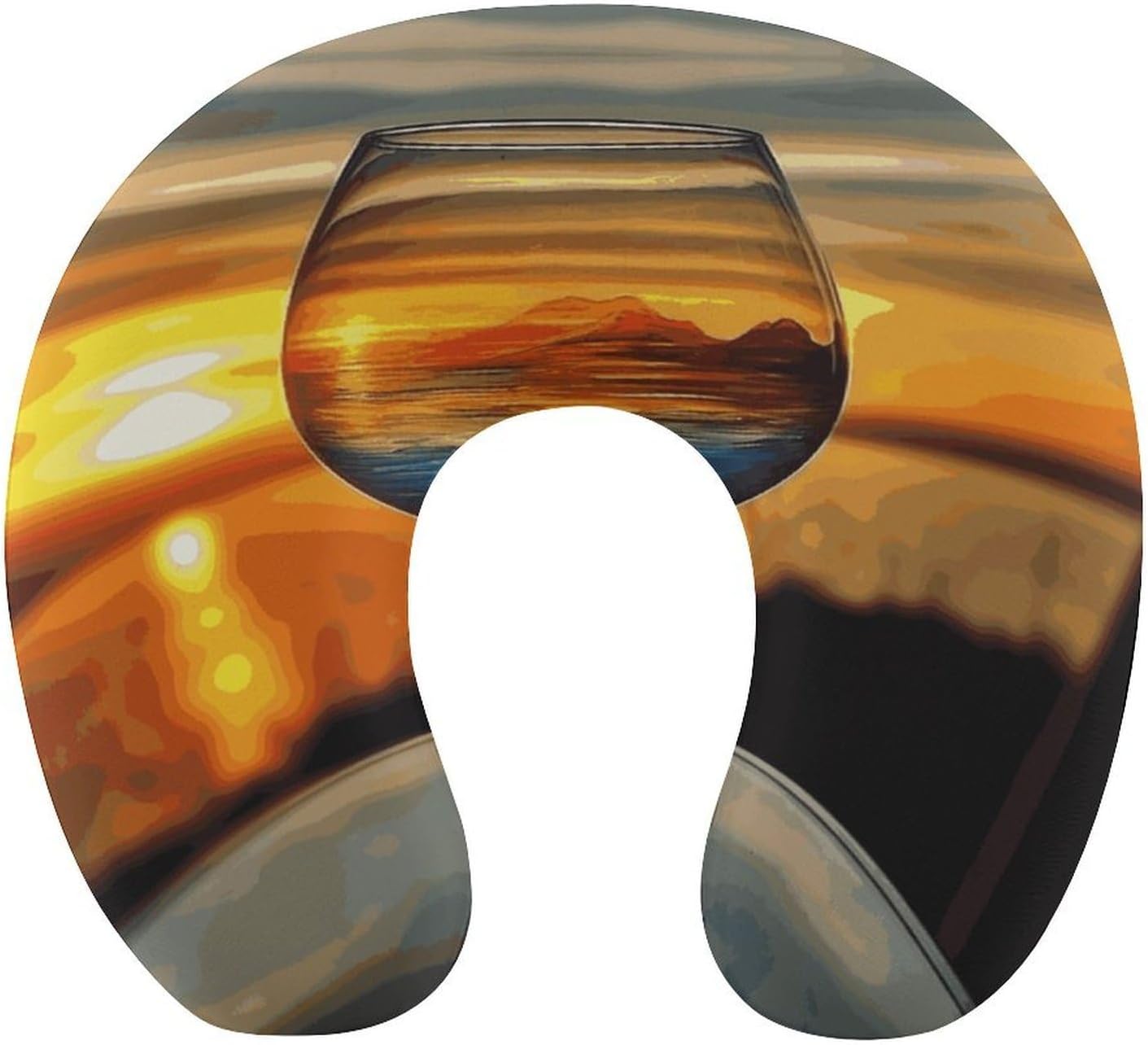Sunset Wine Glass Neck Pillow Memory Foam U Shaped Pillows Portable Pillows for Shoulder Travel Head Support Pillow with Concealed Zipper for Airplane Car Home Office