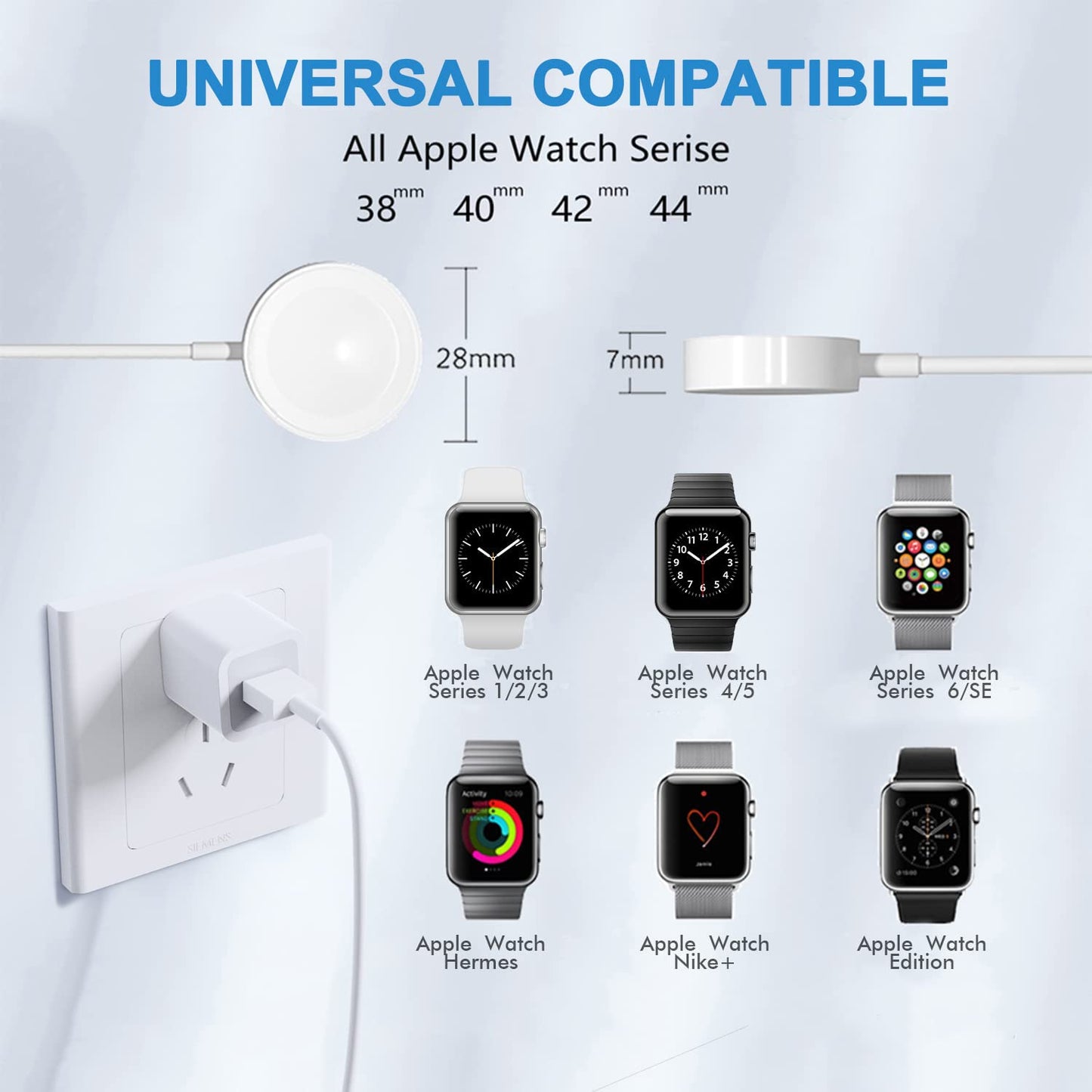 Watch Charger for Apple Watch Charger, Long 6.6FT iWatch Portable Wireless Fast Charging Cable Cord with USB Wall Charge Plug Adapter Block Compatible with Apple Watch Series 9/8/7/SE/6/5/4/3/2/1