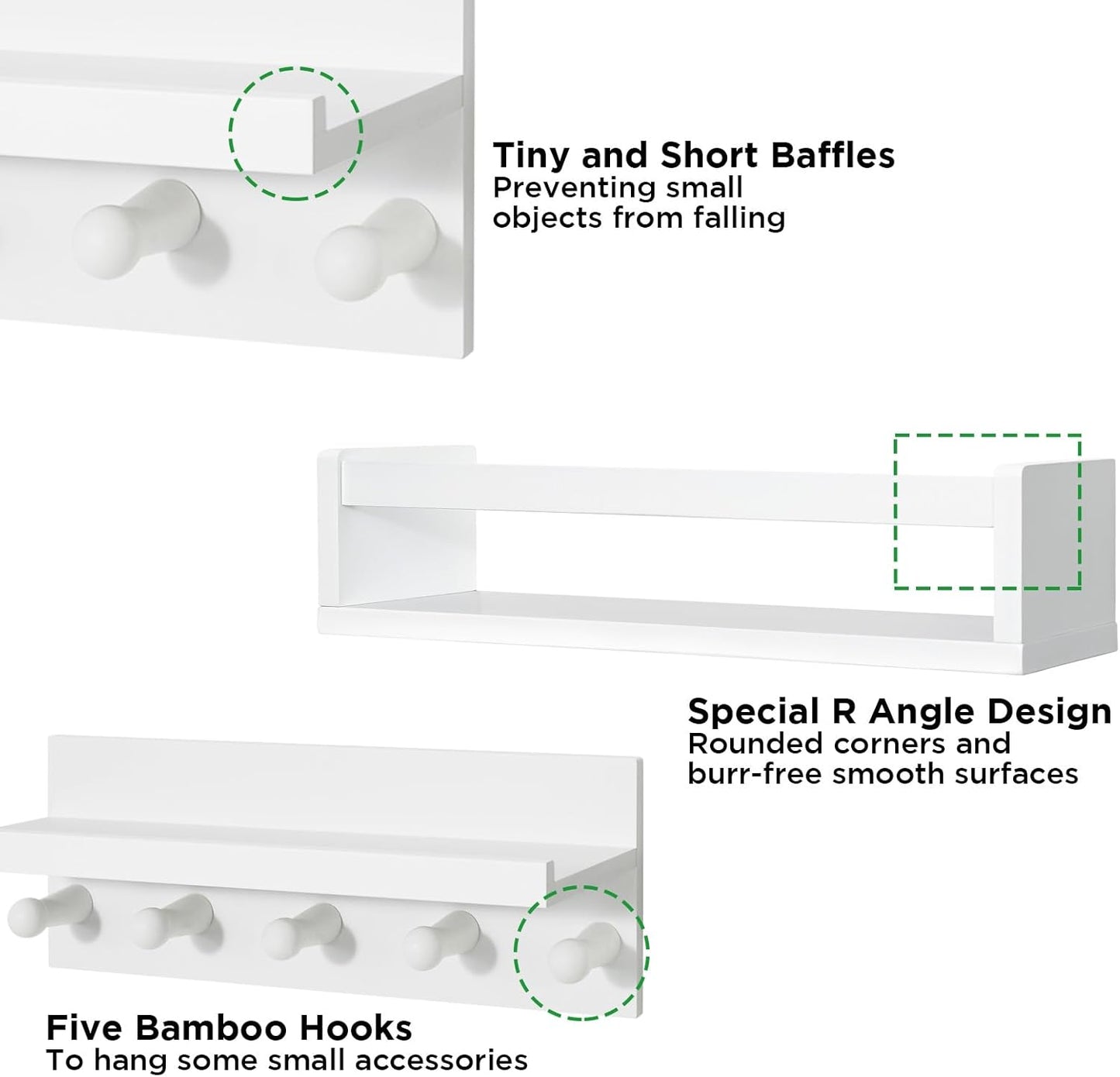 Ollieroo Set of Four Floating Book Shelves for Wall, Nursery Book Shelf for Kids Room, Bamboo Wood Hanging Bookshelf for Baby Teen Boys Girls, Wall Mounted Shelves for Bedroom Bathroom Decor(Straight)