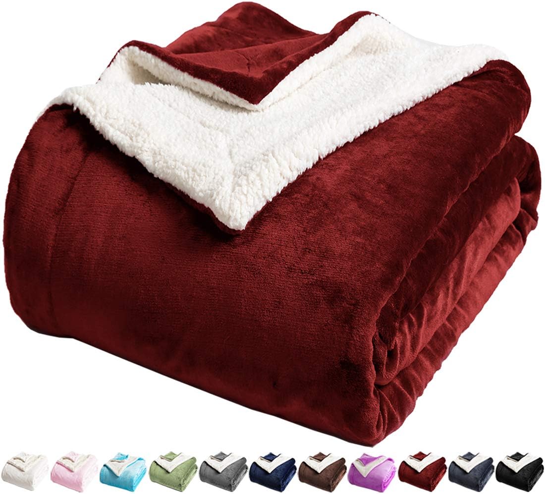 LBRO2M Sherpa Fleece Bed Blanket King Size Super Soft Fuzzy Plush Warm Cozy Fluffy Microfiber Couch Throw Velvet Double Reversible Blankets,Red