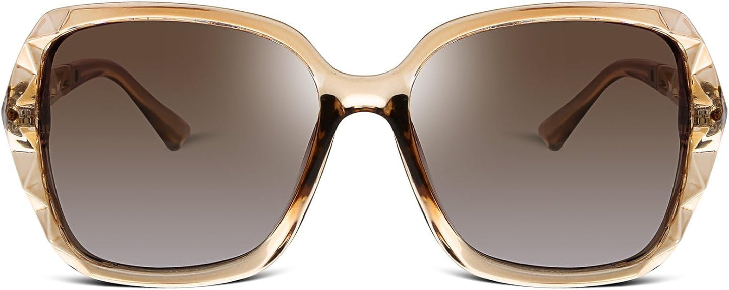 FEISEDY Polarized Women Square Sunglasses Sparkling Composite Shiny Frame B2289