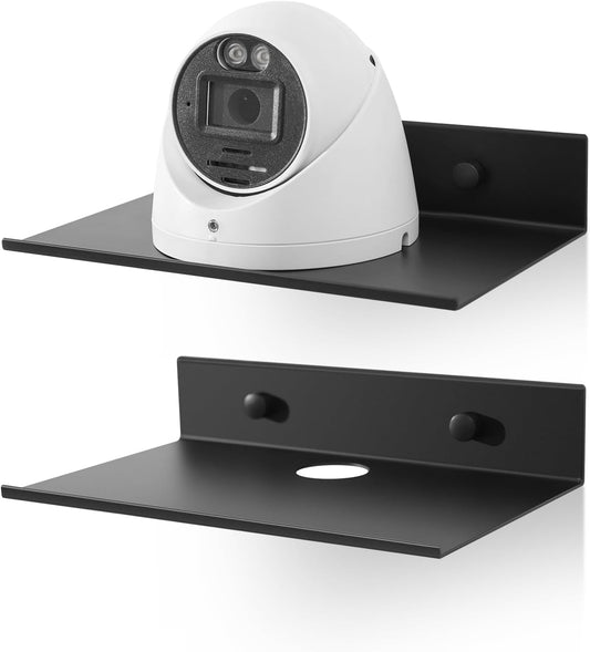 Small Metal Shelves for Wall, Self-Adhesive Floating Corner Shelves with Cable Clip, Wall Mounted, Renter Friendly Display Shelf for Smart Speaker Cameras Monitor Routers, Matt Black, Metal, 8 inch