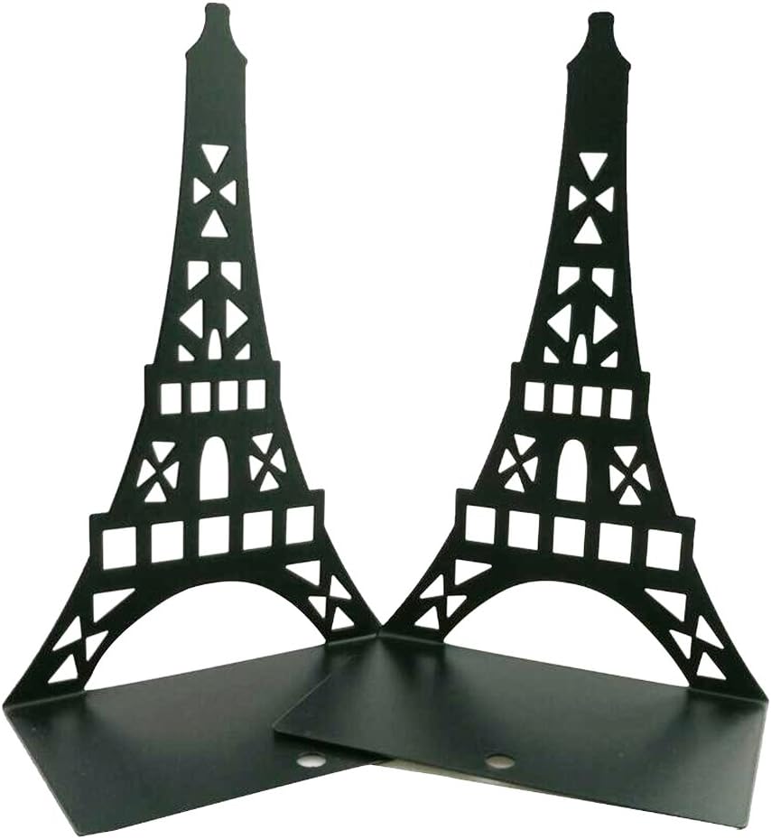 Winterworm Stylish Classical Hollow Out Modern France Paris Landmark Eiffel Tower Metal Decorative Bookend Book End Book Organizer for Library School Office Home Desk Study Gift (Black)