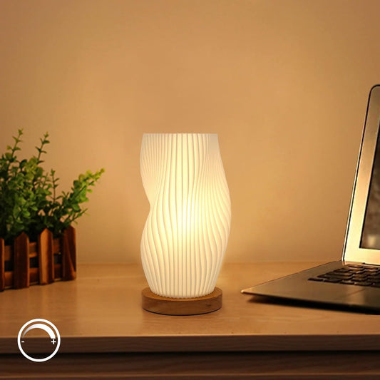 Zenply Dimmable Novelty Small Table Lamp for Bedroom, Vintage Style Striped Night Light, Mini Bedside Lamp for Small Space, Kids Room, Office, Dorm