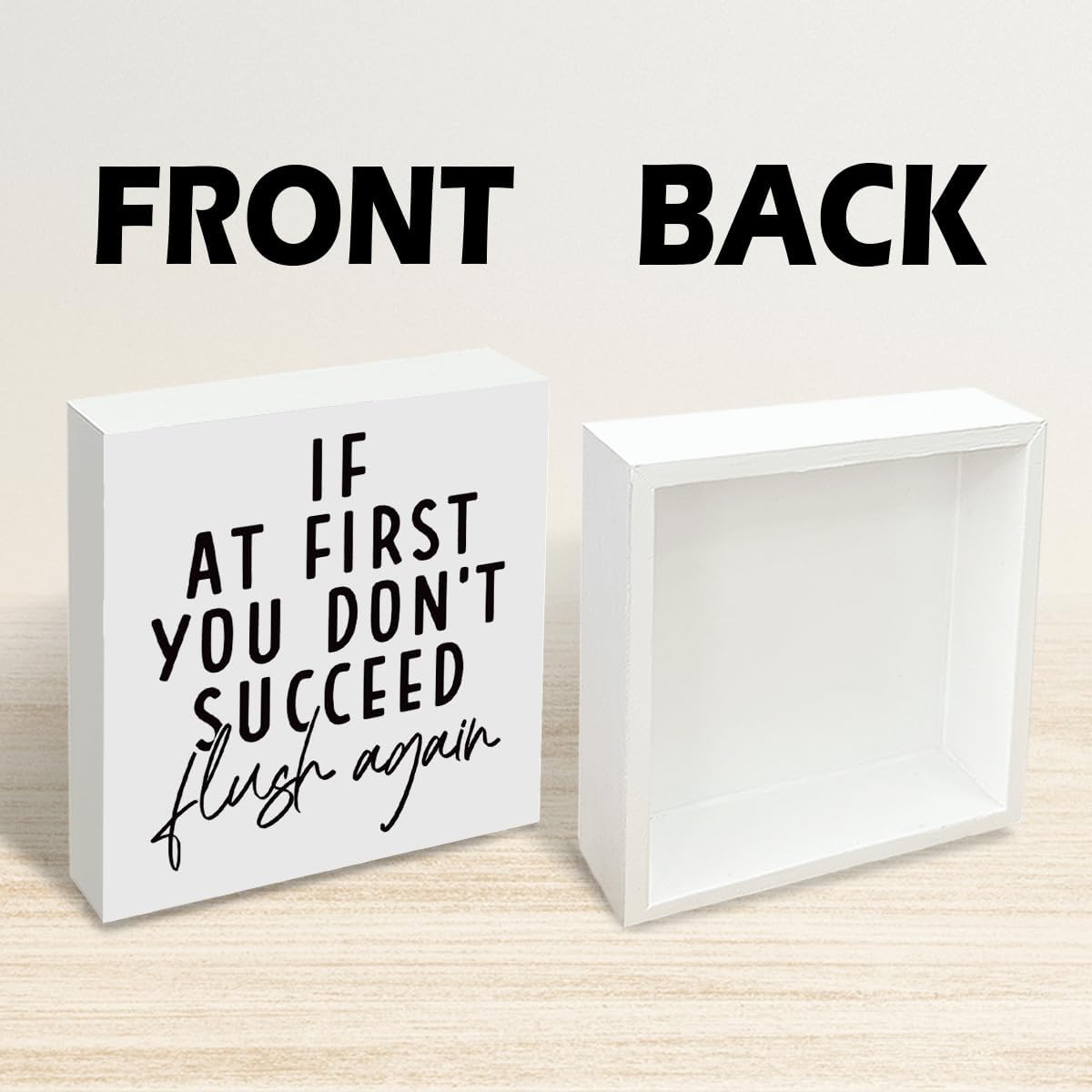 Rustic Wooden Bathroom Signs, If at First You Don't Succeed, Flush Again, Washroom Wooden Block Signs, Rustic Wood Plaque Box Sign for Home Office Restroom Toilet Shelf Table Decoration
