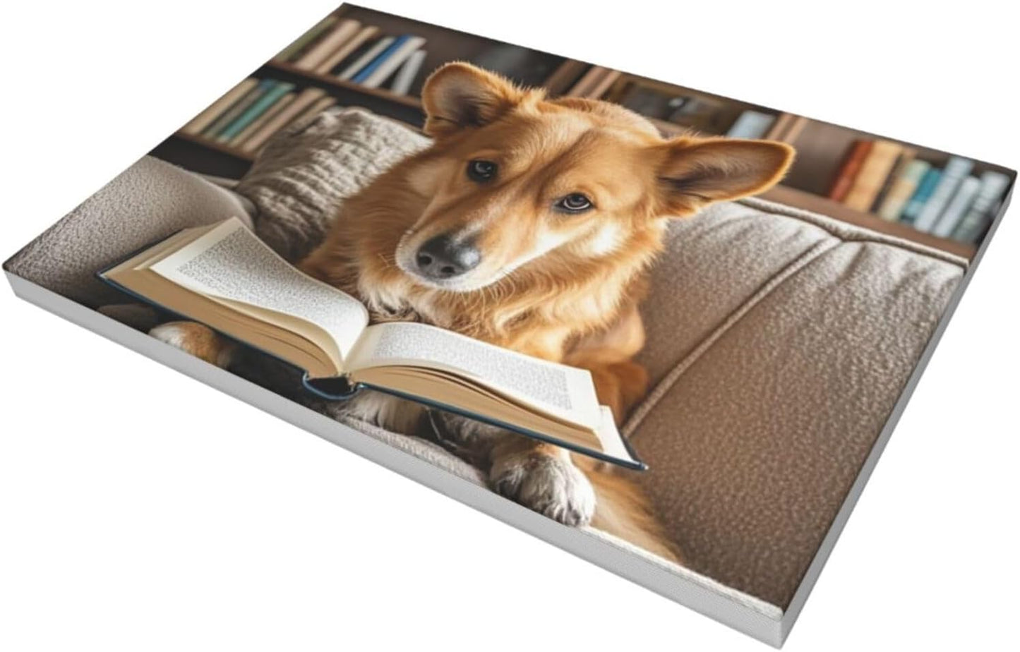 Canvas Wall Art Poster Personalized Pictures Print Reading Dog Wall Pictures Modern Art Canvas Painting Framed Artwork Aesthetic Poster for Living Room Bedroom Office Home Decor 8"x12"