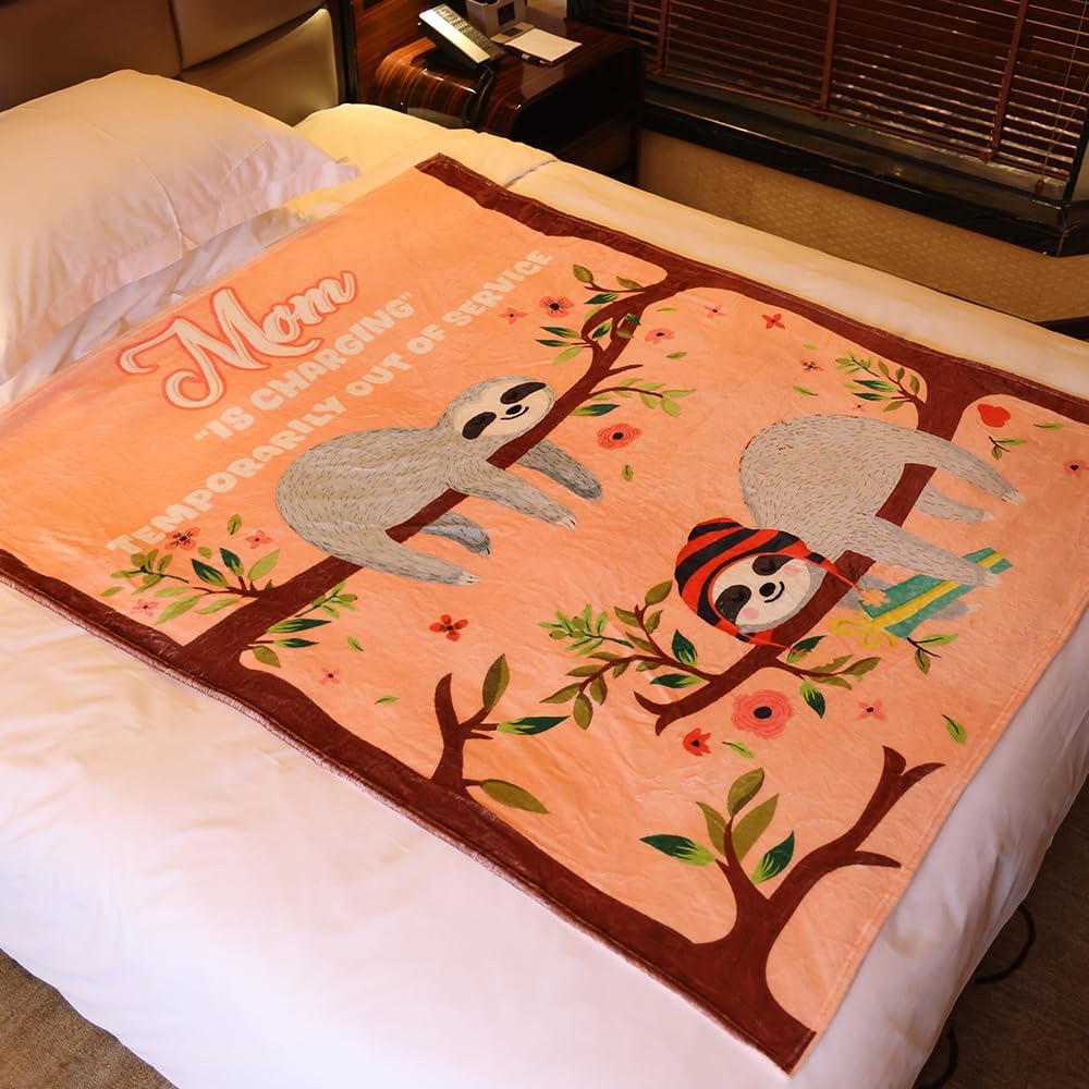 Funny Mom Birthday Gifts, Mom is Charging Sloth Blanket 60"x50", Present for Moms from Daguther Son, Moms Gifts for Mothers Day Christmas, Super Soft Throws Blanket for Mother