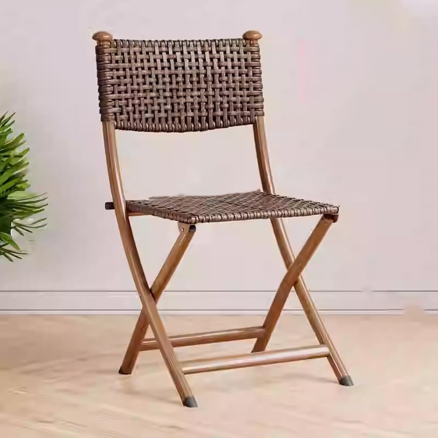 Mid-Century Vintage Folding Chair, PE Rattan Backrest Seat Sturdy Carbon Steel Frame Traditional Bohemian Classic Chairsscandinavian Office Chair No Assembly(Multi-Colored,33