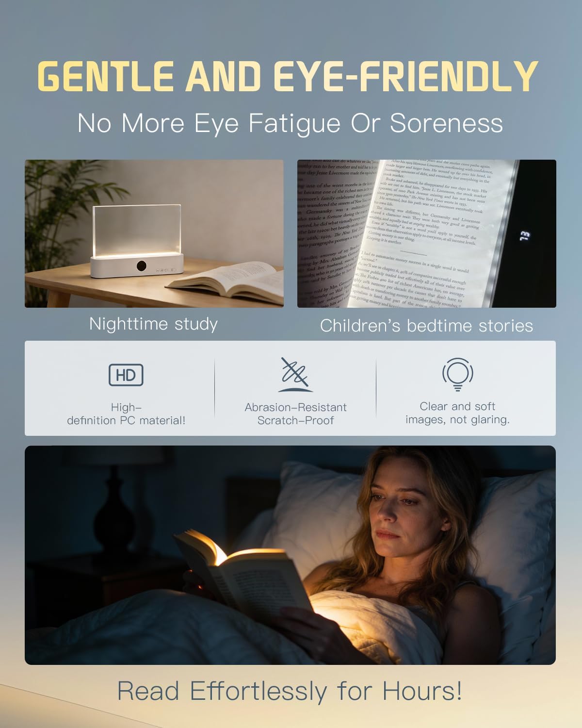 Book Light for Reading at Night Screen Flat Lamp LED Page Serene in Bed Rechargeable Smart Loght Little Lámpara Luz para Leer Libros De Noche Reader Mini Full Portable Kids Booklight (Pink)