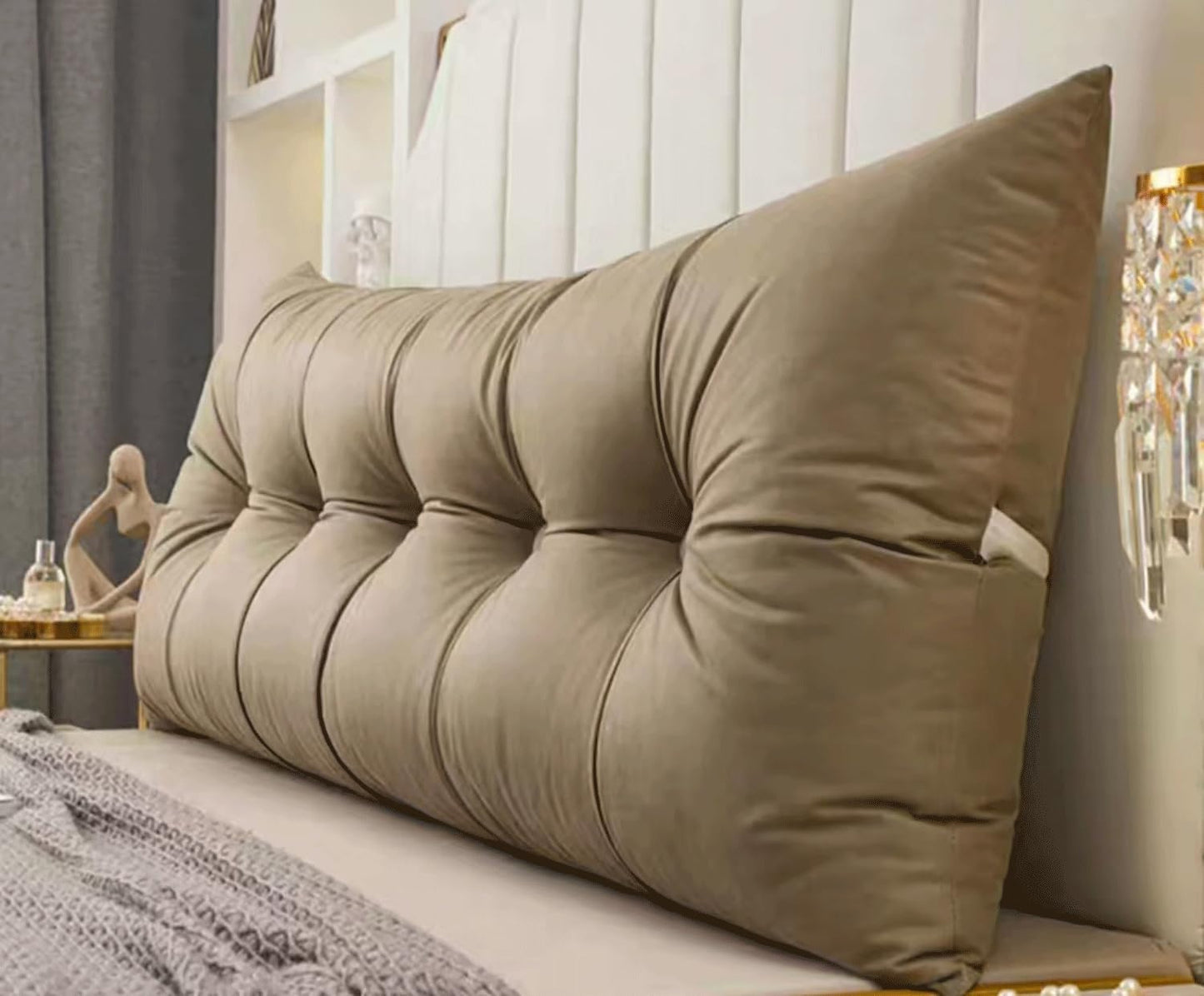 Large Ergonomics Backrest Wedge Headboard Cushion Reading Pillow Bed Back Support for Sitting Up in Bed Bolster(Size:120x55x18cm,Color:Brown)