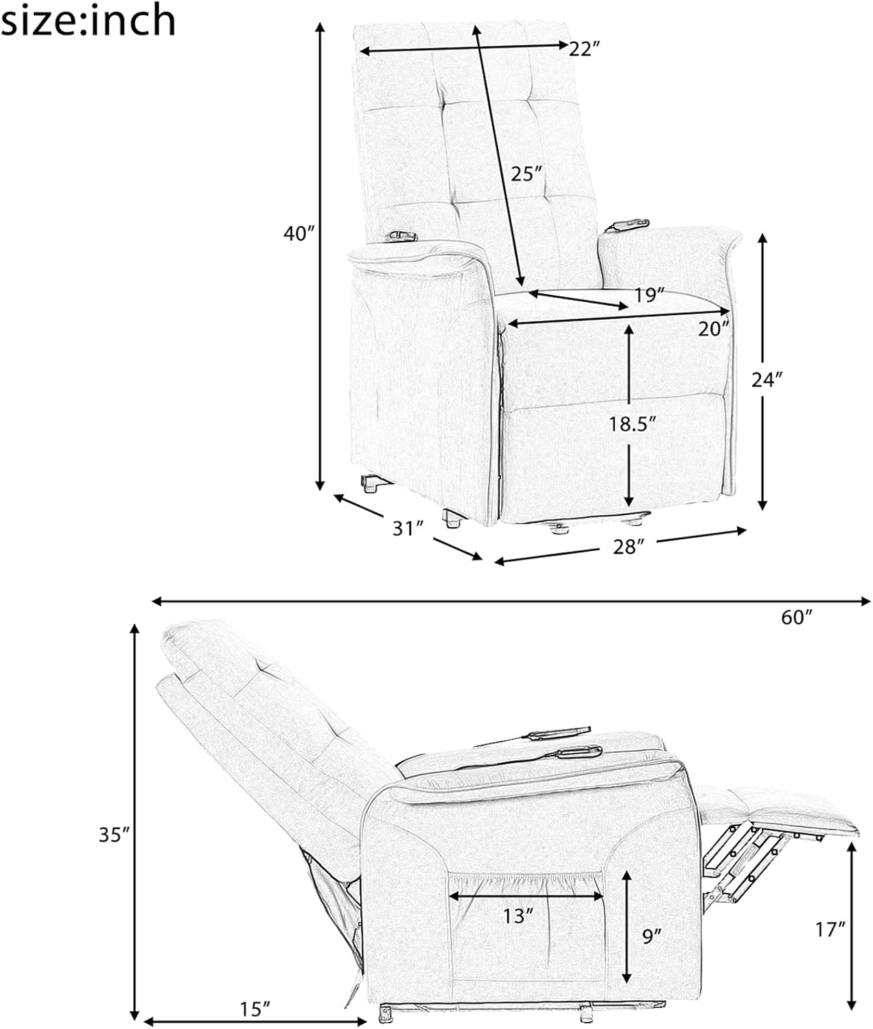 Massage Recliner Chair Electric Power Lift Chair for Elderly with Side Pockets Home Theater Seating for Living Room Ergonomic Lounge Chair Single Sofa Reading Chair