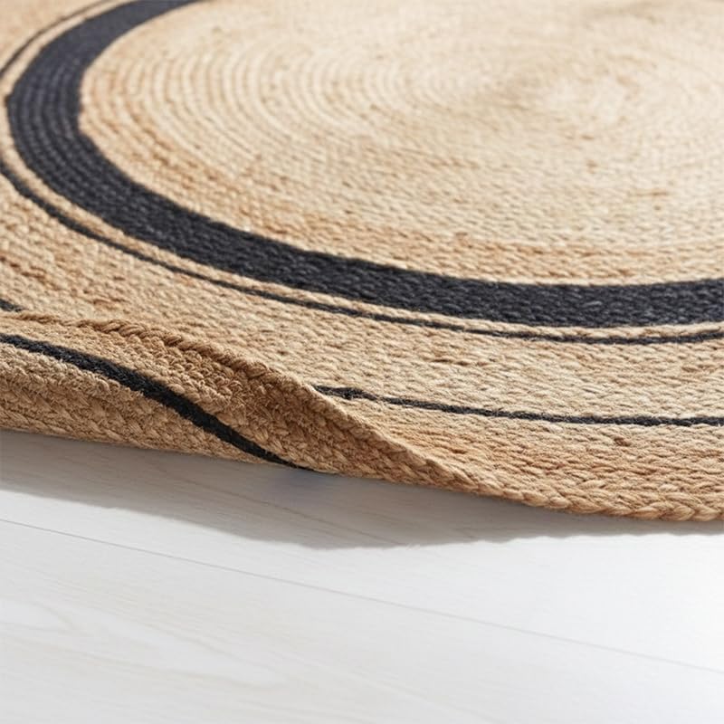 Hand Braided Jute Rug Area Mat Runner Indian Carpet for Living Room, On Table Rug, Hallway Carpet, Handmade Asthetic Home Decor Round (5X5 ft)