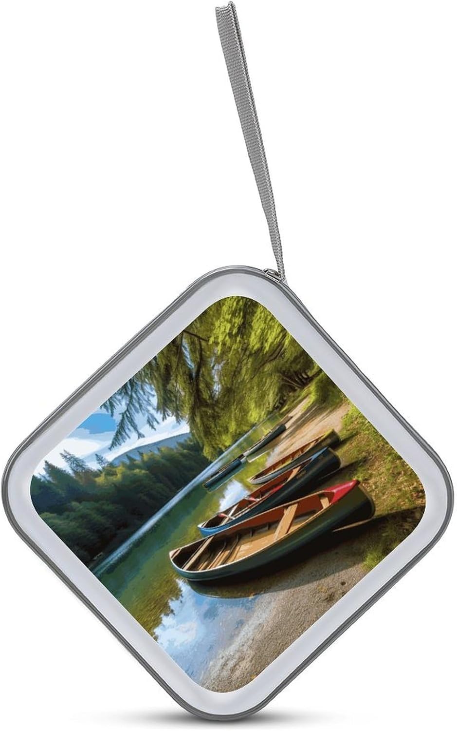 Lake with Boats Canoes Park CD Case 40 Capacity Case Zipper CD Collection Bag with Handles Cover DVD Storage Hard Plastic DVD Disc Cases Storage Binder for Car Home Office Travel