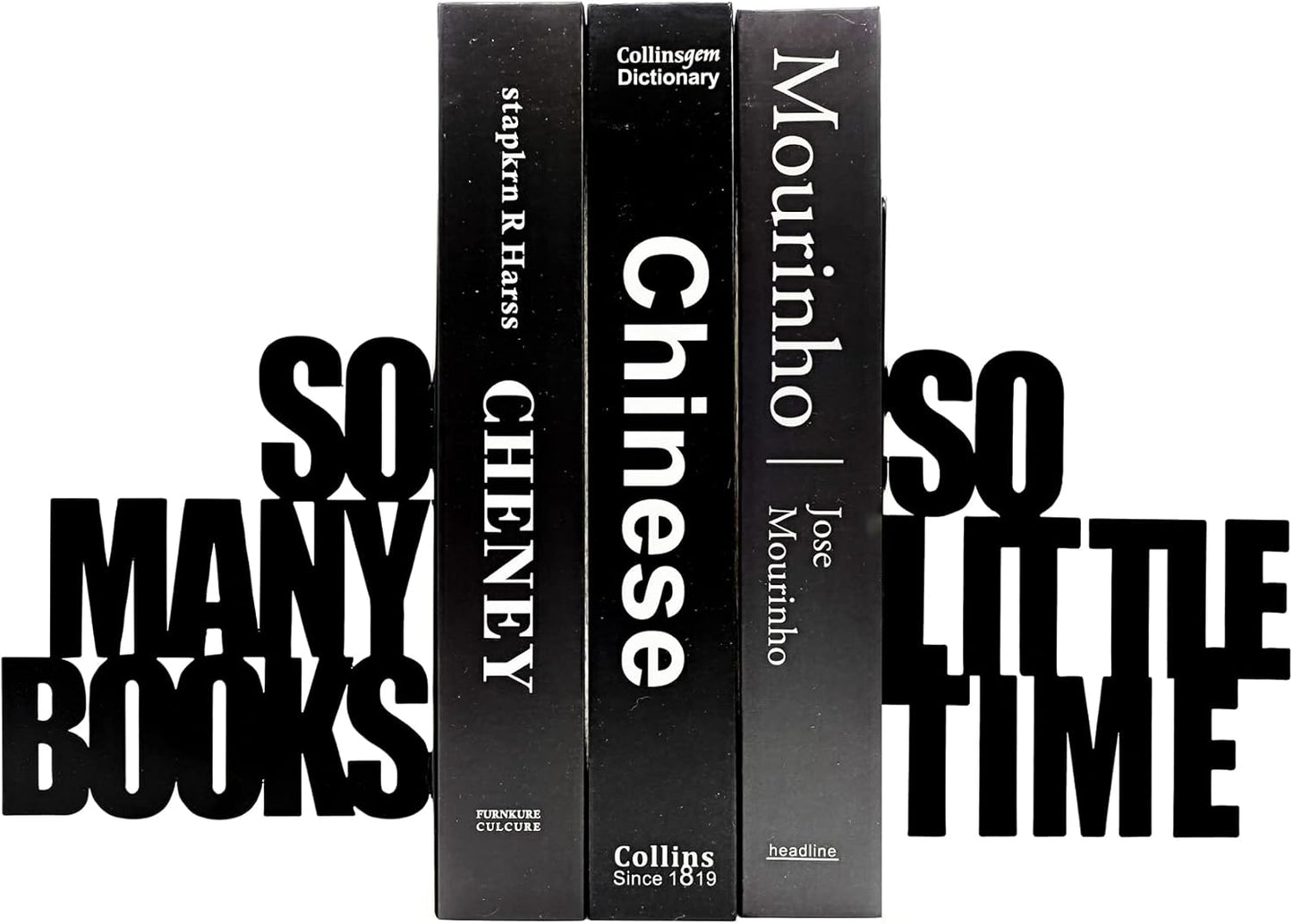 So Many Books, So Little Time Bookends, Decorative Metal Book Ends Supports for Shelves, Heavy Duty Bookend Holder