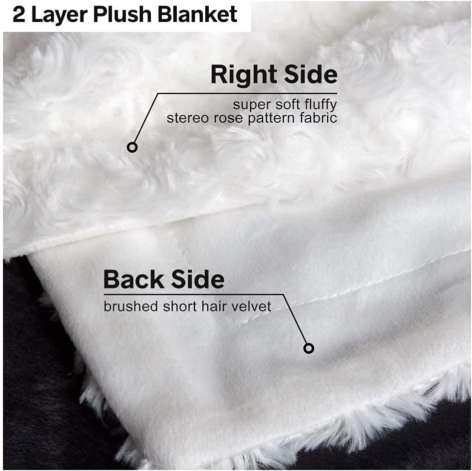 Simple&Opulence Plush Fluffy Throw Blanket Tridimensional Rose Pattern Soft Warm Microfiber Cozy Chic Shaggy Reversible Coverlet for Girls Home Décor Couch, 102"x 88" (King, White)