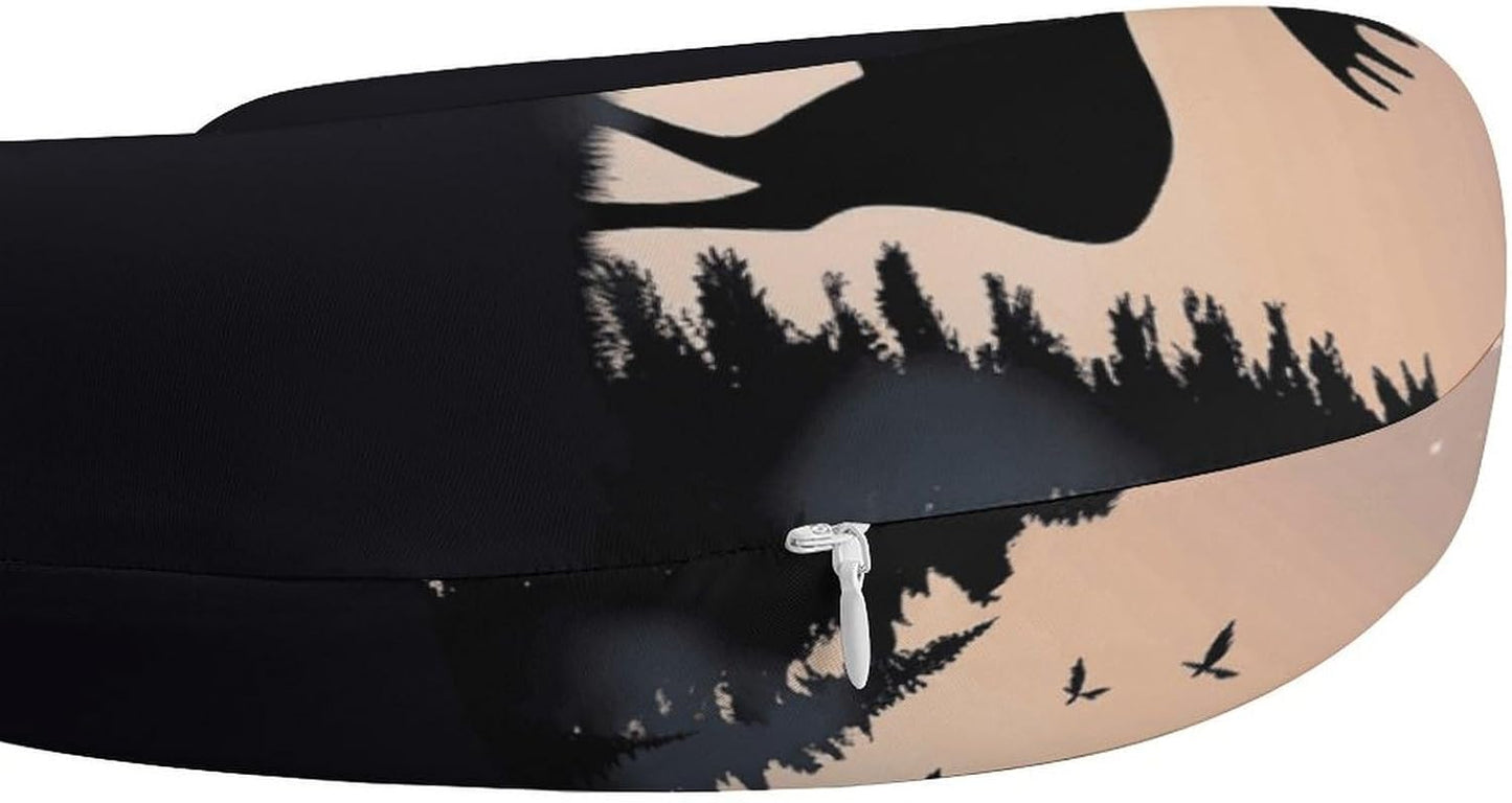 Moose Mountain Pine Tree Wilderness Neck Pillow Memory Foam U Shaped Pillows Portable Pillows for Shoulder Travel Head Support Pillow with Concealed Zipper for Airplane Car Home Office
