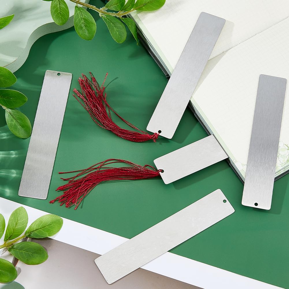 6pcs Stainless Steel Metal Book Marks 5.12inchx1.02inch Rectangle Engraving Stamping Tags DIY Metal Blank Bookmarks Page Markers for Student Teacher Book Lover DIY Project Gift
