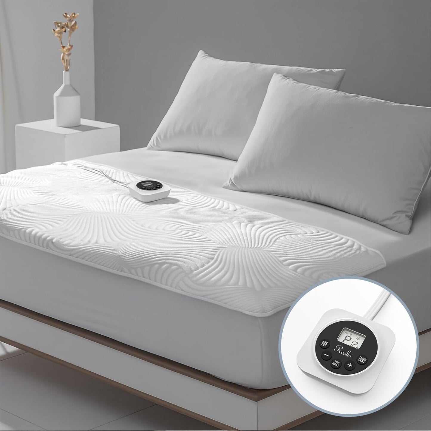 Foot King Size Electric Heated Mattress Pad - Foot Warmer for Bed with Memory & Preheat Functions, 12 Heat Settings Single Control for 1-12 Hours Auto Off, Lighted Button