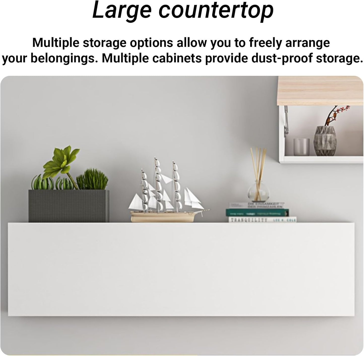 Wooden Wall Mounted Storage Organizer with Door, Wall-Mounted Makeup Organizer，Medicine Cabinet，for Living Room，Bedroom，Kitchen，Bathroom(White+Wood,60cm/23.6in)