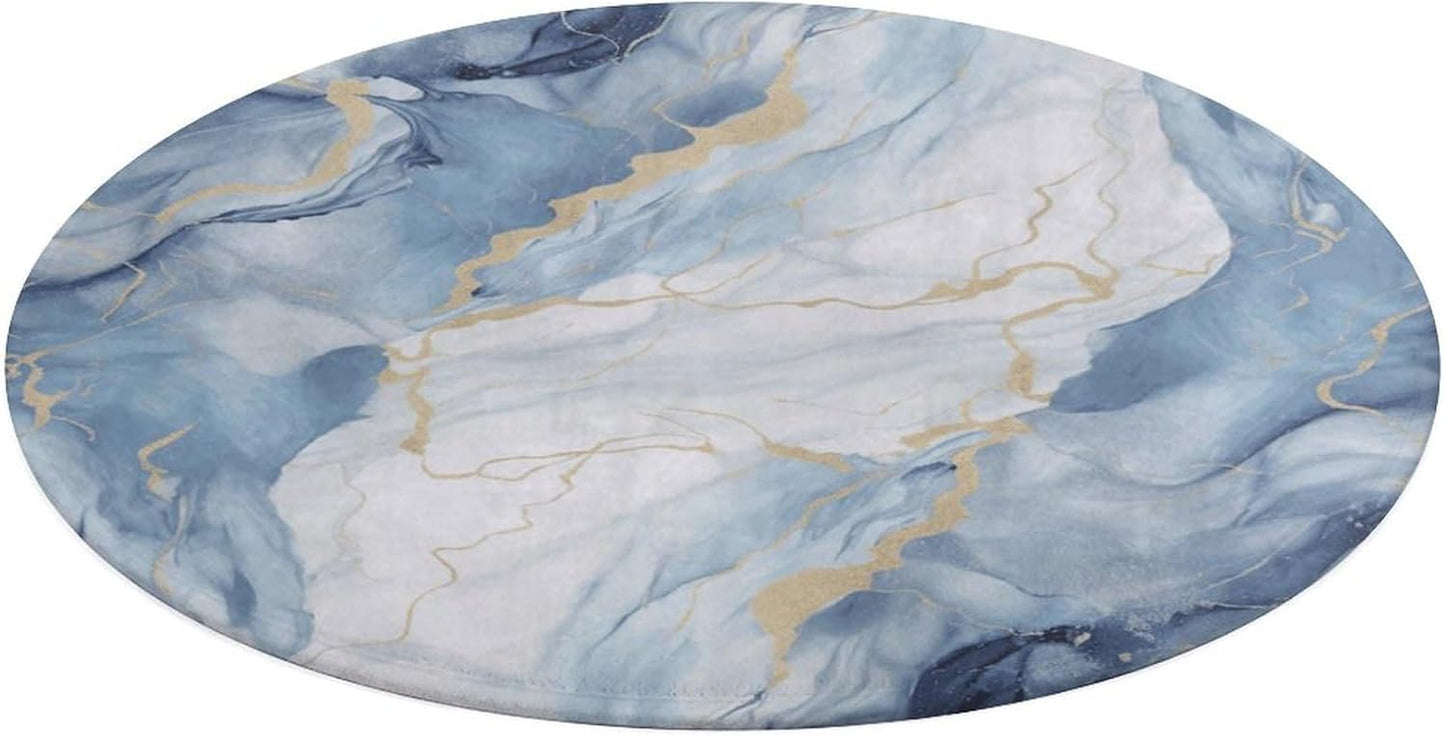 White Blue Marble Circle Rug Retro Luxury Coral Velvet Floor Mat Non Slip Soft Indoor Floor Carpet Comfy Thickened Area Rugs Modern Aesthetic Minimalist Carpets for Home Decor