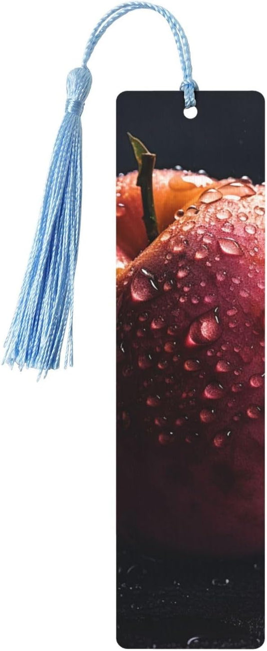 Peach with Water Drops Bookmarks Gifts for Women Men, Wooden Bookmarks for Book Lovers, Vintage Book Marks Ornaments with Tassel, Unique Personalized Reading Page Markers Sky Blue