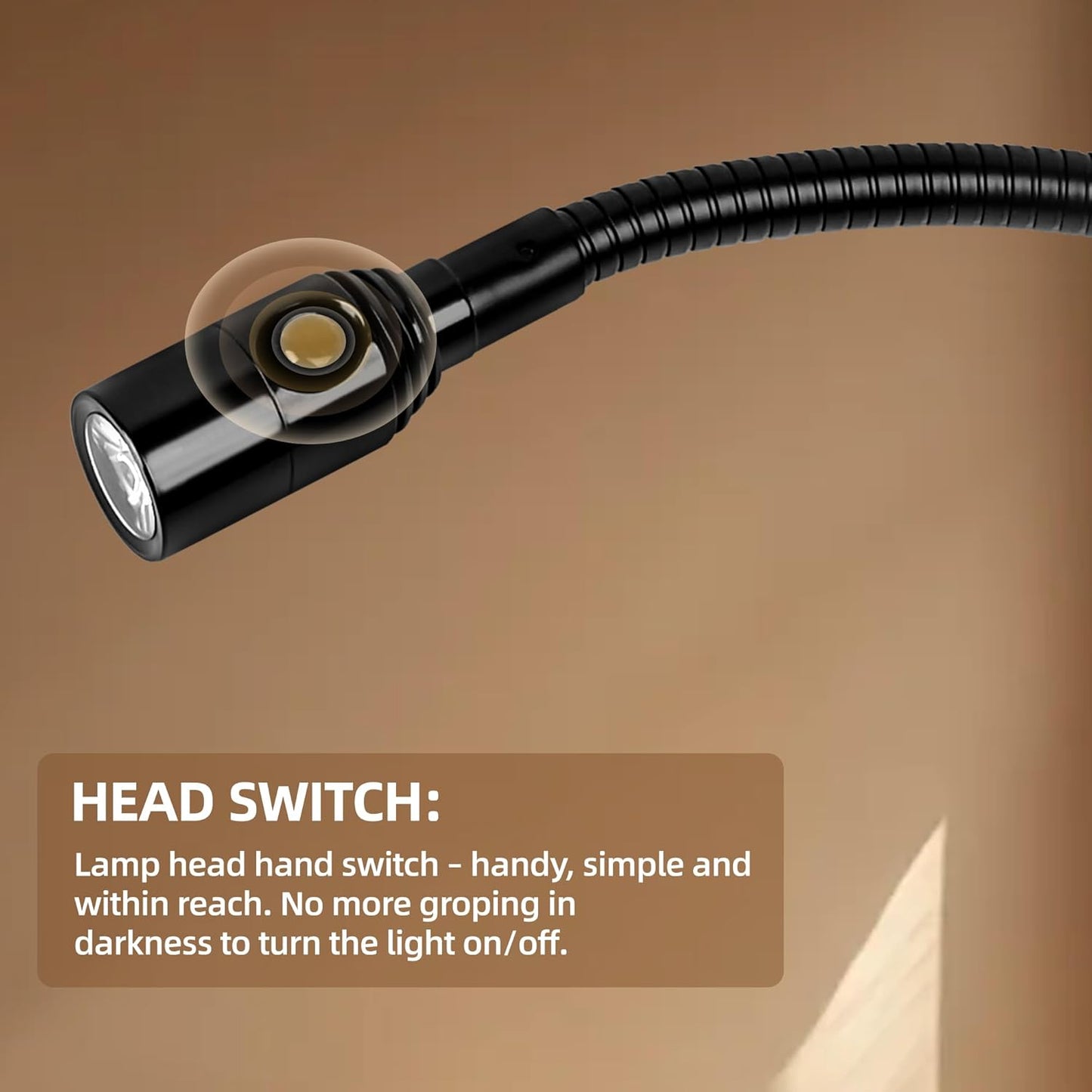 Reading LED Light for Bedside Bedroom Wall Mount Adjustable Gooseneck Black