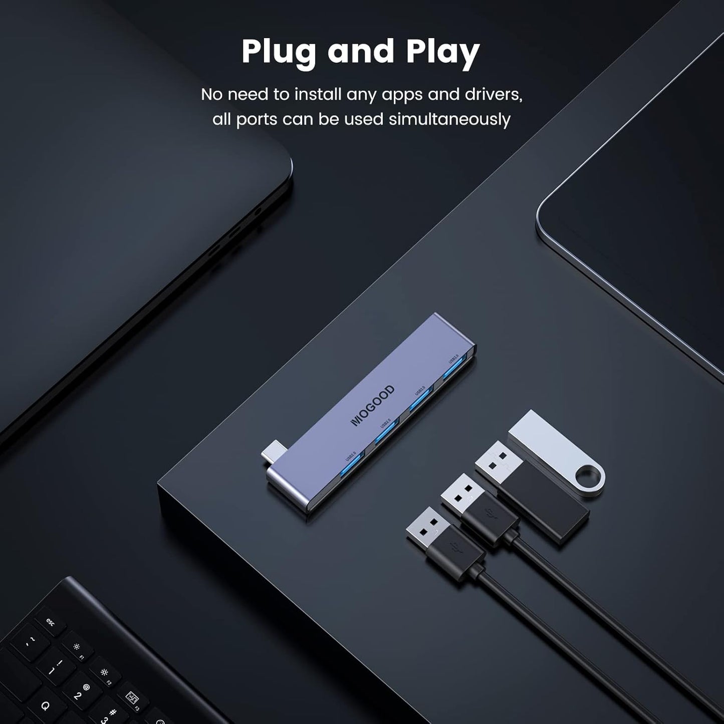 USB C to USB Hub 4 Ports,MOGOOD USB C to USB Hub Multiport Adapter,USB C Splitter with USB 3.0 Port,USB Type C Docking Station for MacBook Pro/Air2020/2019,Surface Pro and More