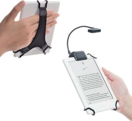 TFY Clip-on LED Reading Light with 2 Levels of Lumen Intensity for Kindle, Other e-Readers, Tablets, Books Plus Bonus Hand Strap Holder for 6 inch Kindle e-Readers (Black)