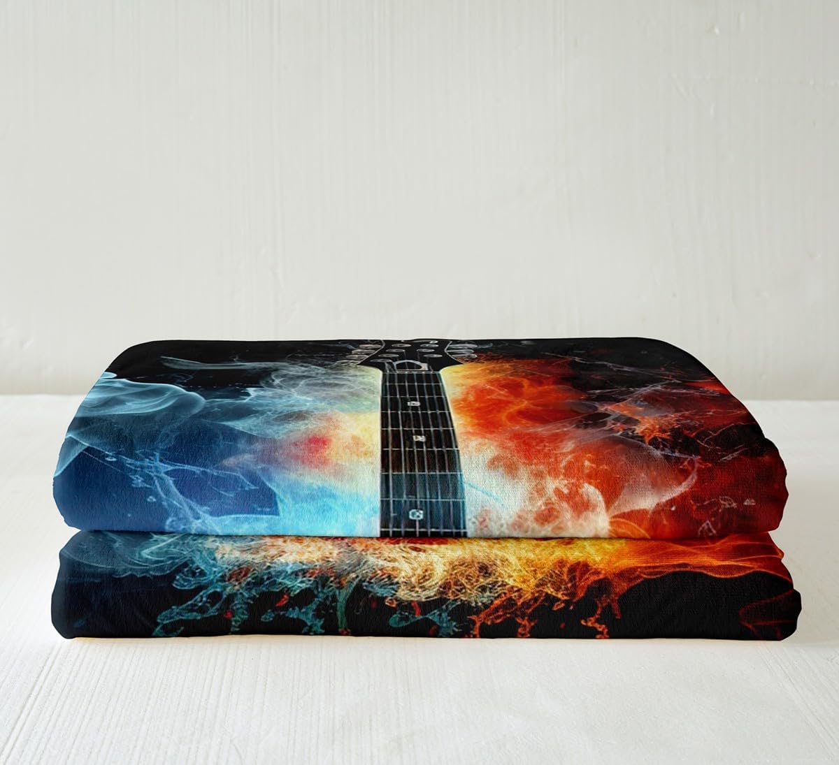 Guitar Fleece Throw Blanket Rock Music Themed Plush Blanket Fire and Water Musical Notes Sherpa Blanket Electric Guitar Instruments Print Fuzzy Blanket for Sofa Bed Couch, Room Decor Twin 60x80 Inch