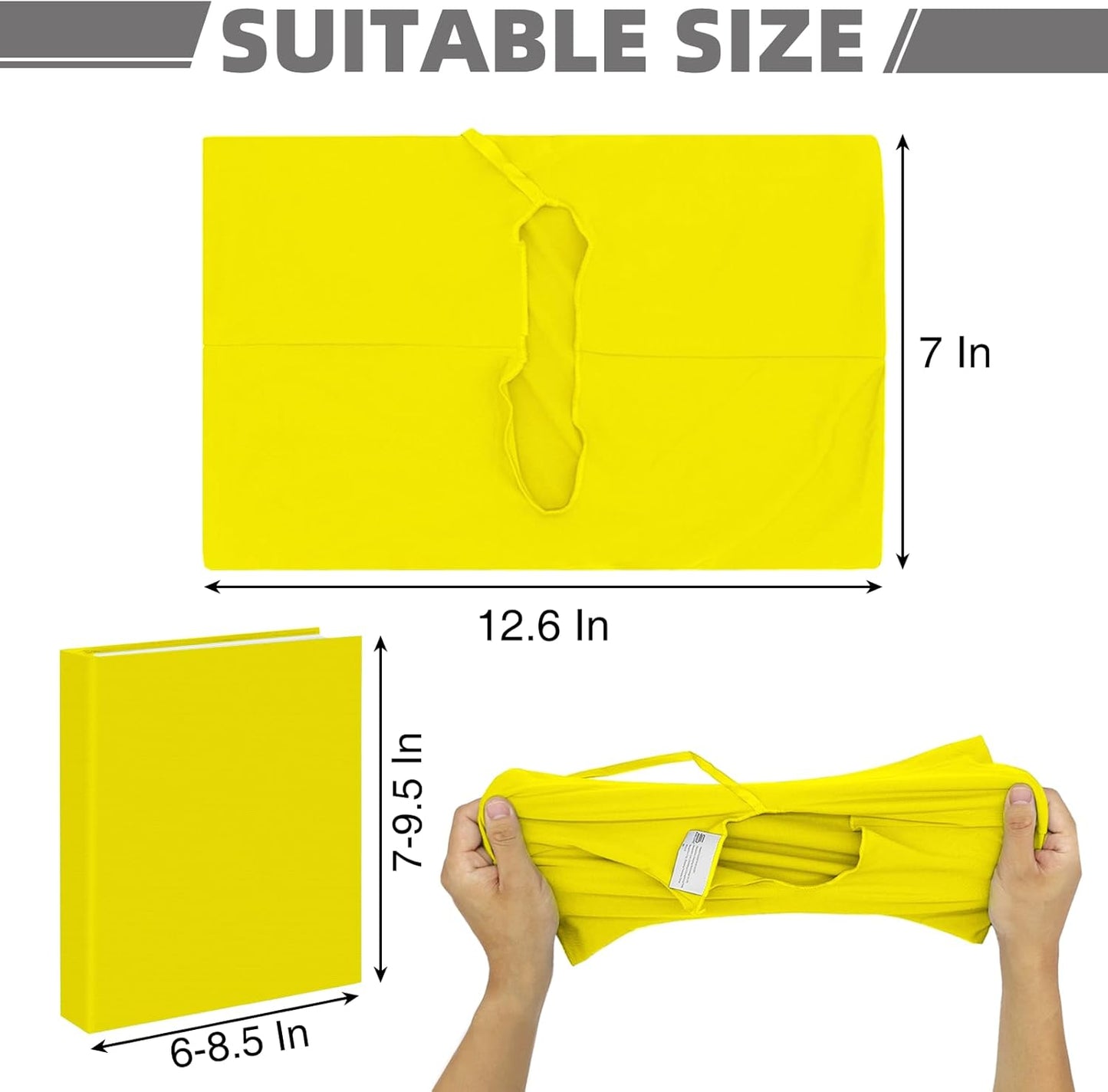 KICNIC Yellow Fabric Book Cover for Hardcover, 1 Pack, 6x9 Inch, Up to 8.5”x9.5”, Adjustable School Book Sleeve Protector for Teens, Stretchable Decorative Cloth Book Sox for Book Lovers