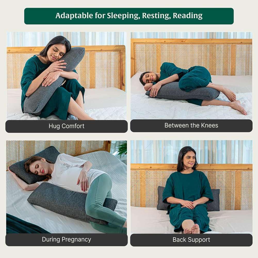 The White Willow Short Body Pillow Memory Foam Sleeping Soft Bed, Hug Pillow Insert for Sleeping & Side Sleeper (10W x 30L Inch) with Grey Zipper Cover Made from German Technology by BASF
