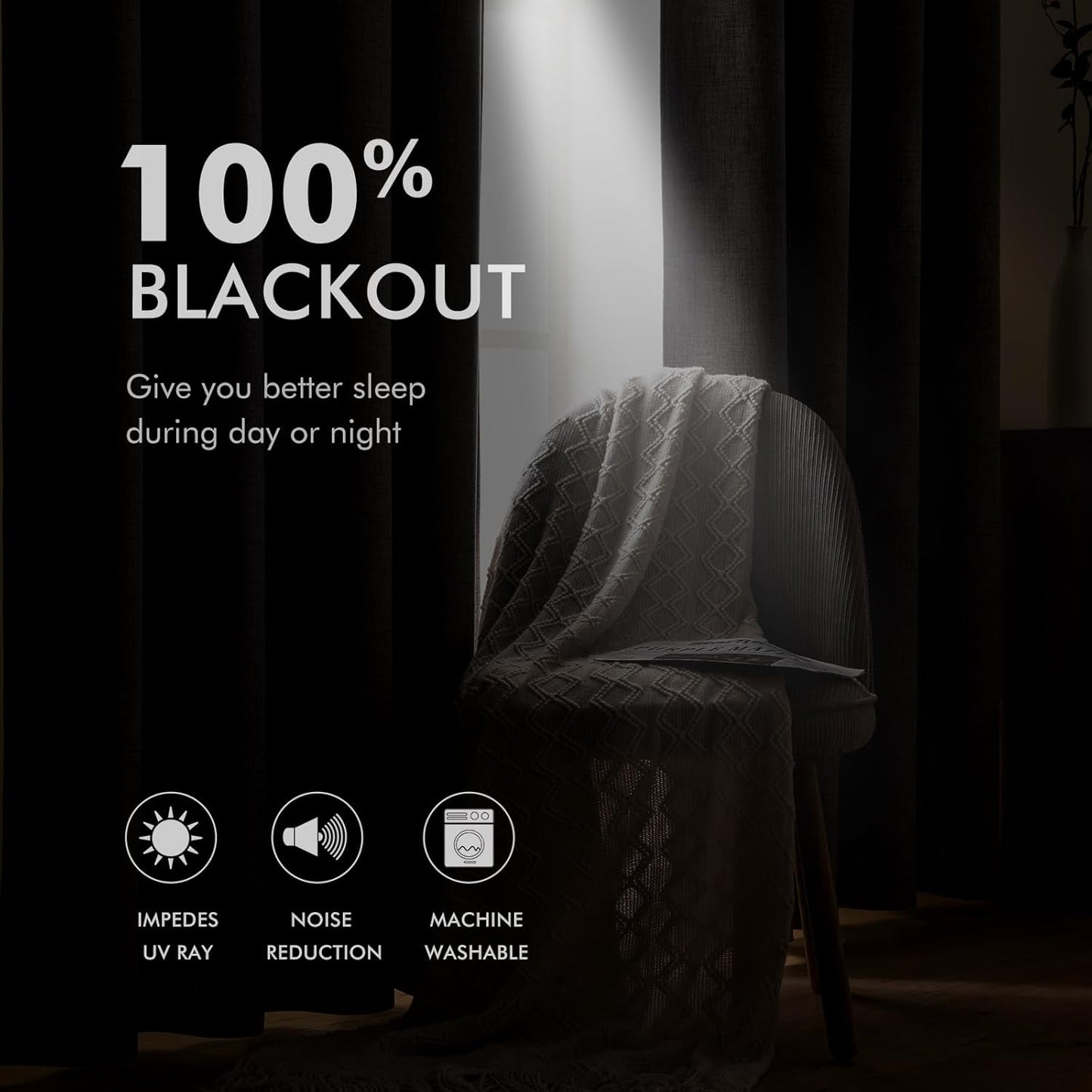 MIULEE 100% Blackout Linen Textured Curtains for Bedroom 105 Inches Extra Long Thermal Insulated Natural Beige Grommet Room Darkening Curtains & Drapes Luxury for Living Room Nursery (2 Panels)