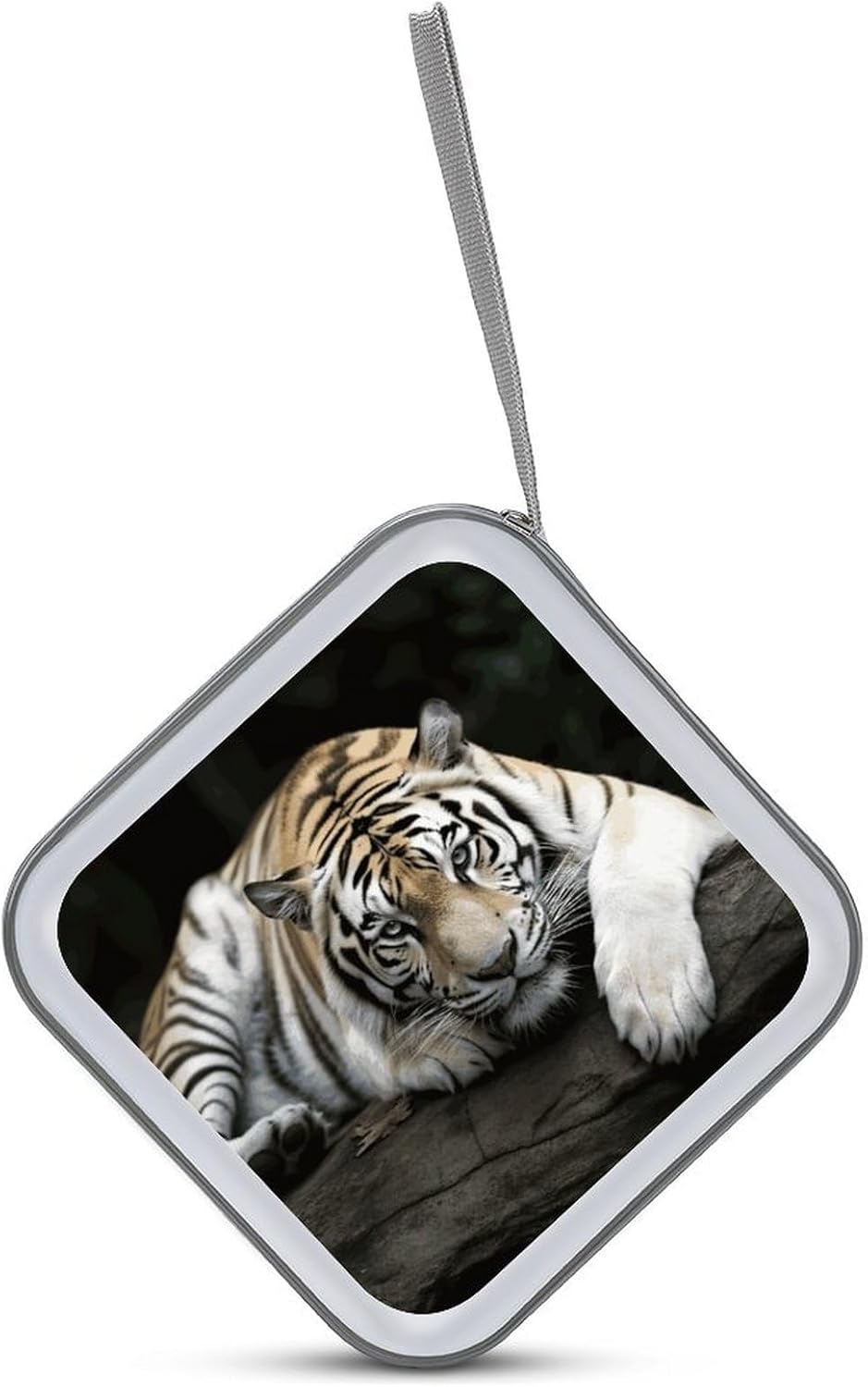 Tiger Lie On Rock CD Case 40 Capacity Case Zipper CD Collection Bag with Handles Cover DVD Storage Hard Plastic DVD Disc Cases Storage Binder for Car Home Office Travel