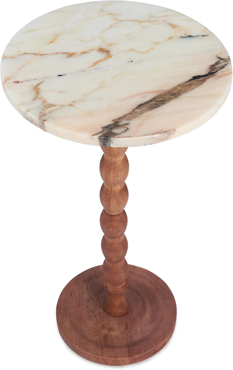 Round End Table, Modern Accent Table with Base, Marble Top & Solid Wood Legs for Living Room, Bedroom, Office (Pink,Big
