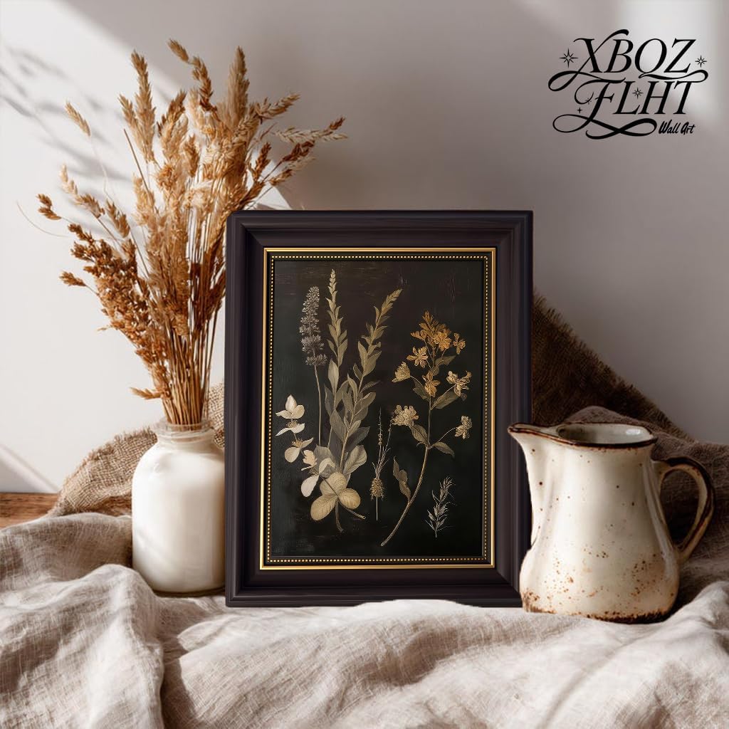 Framed Dark Botanical Canvas Wall Art Vintage Moody Floral Prints with Wood Frame Dark Academia Aesthetic Gallery Painting Wall Decor for Bedroom Living Room Office 9x11 Inch