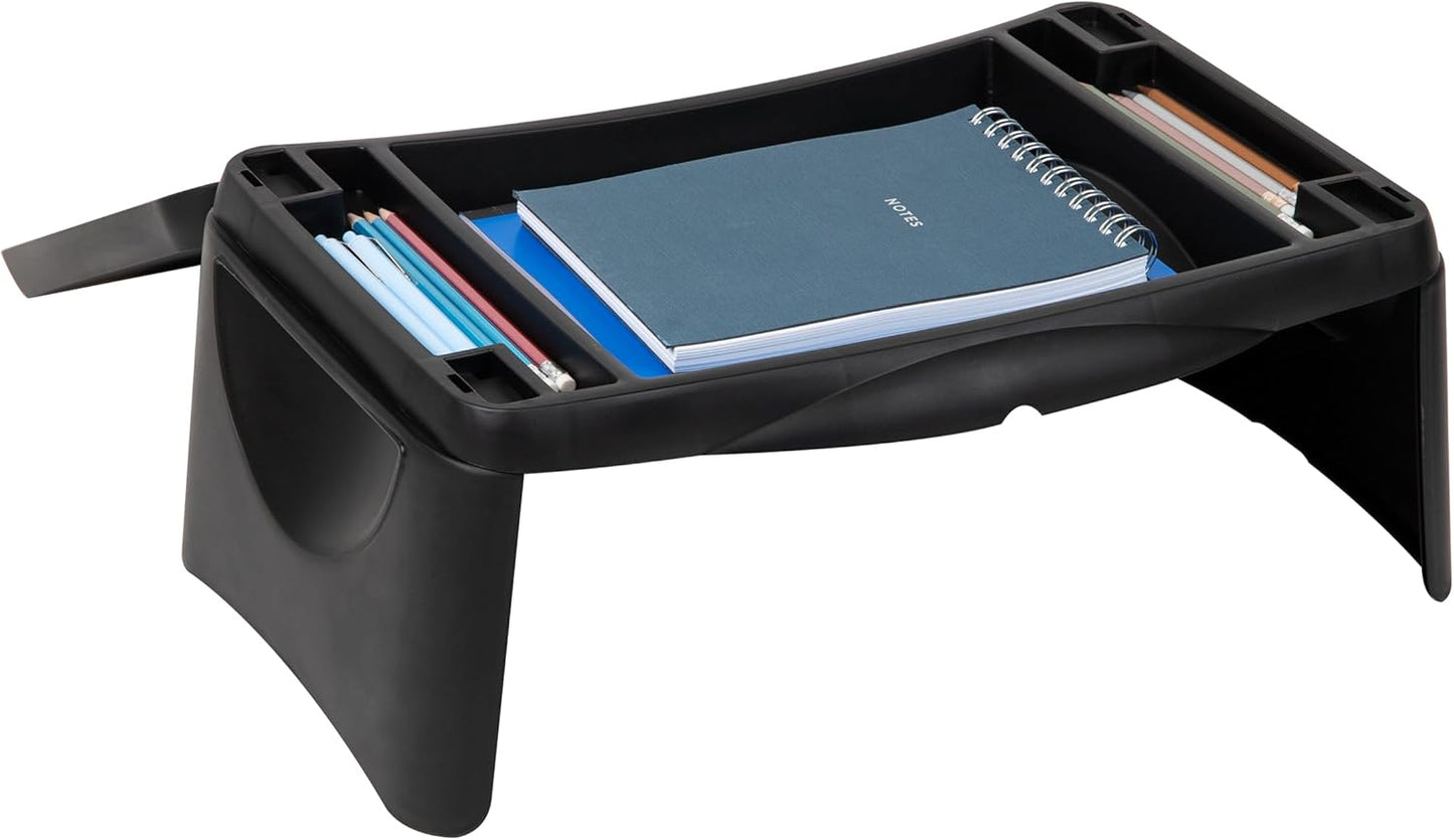 Mind Reader Lap Desk/Laptop Stand, Bed Tray, Folding Legs, Portable, Dorm, Plastic, 18.75" L x 11.25" W x 7.25" H, Black