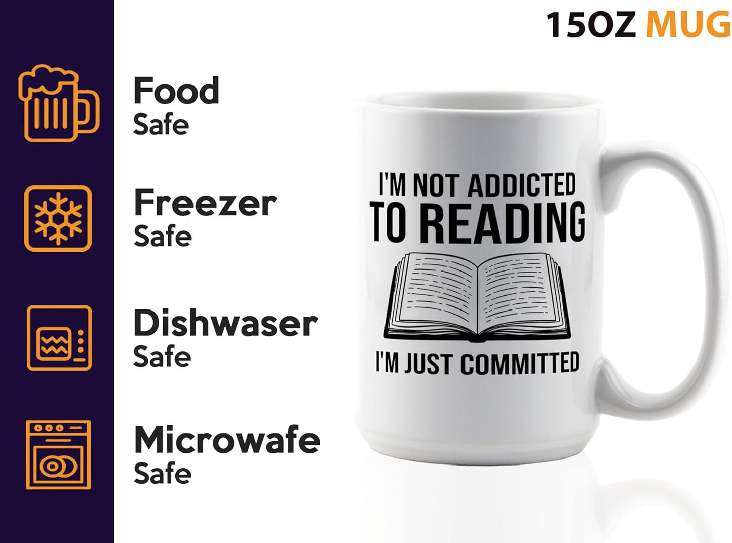 Book Lover Coffee Mug 15oz White -Im not addicted - Bookworm Literature Library Book Lover Reader Booked Editor Intellectual Studious