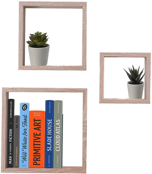 Home Basics Sturdy & Attractive Floating Wall Cubes, Oak | Shadow Box Frames are Perfect for Any Room | Frame Your Favorite Items on Display