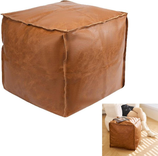 Faux Leather Unstuffed Pouf Ottoman, Square Pouffe Footstool Storage Stool, Pouf Sleeve Without Stuffing, Foot rest Suitable for living Room,Bedroom or Balcony（Size：17"D x 17"W x 15"H)No Filler