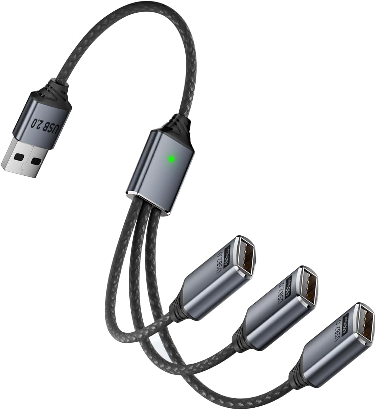 0.8Ft USB2.0 Adapter, USB Splitter Y, USB1 in to 3 Out Extender Cable,for Car/Mac/Xbox/Laptop/Tablet/Smartphone Data Transmission（Black